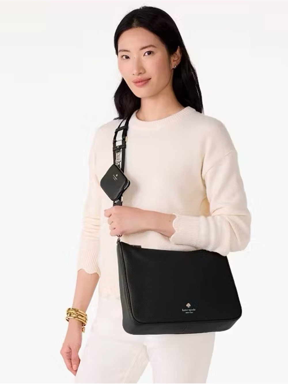 BNWT! Kate Spade Black Emma large Pebbled Leather crossbody with Strap Pouch